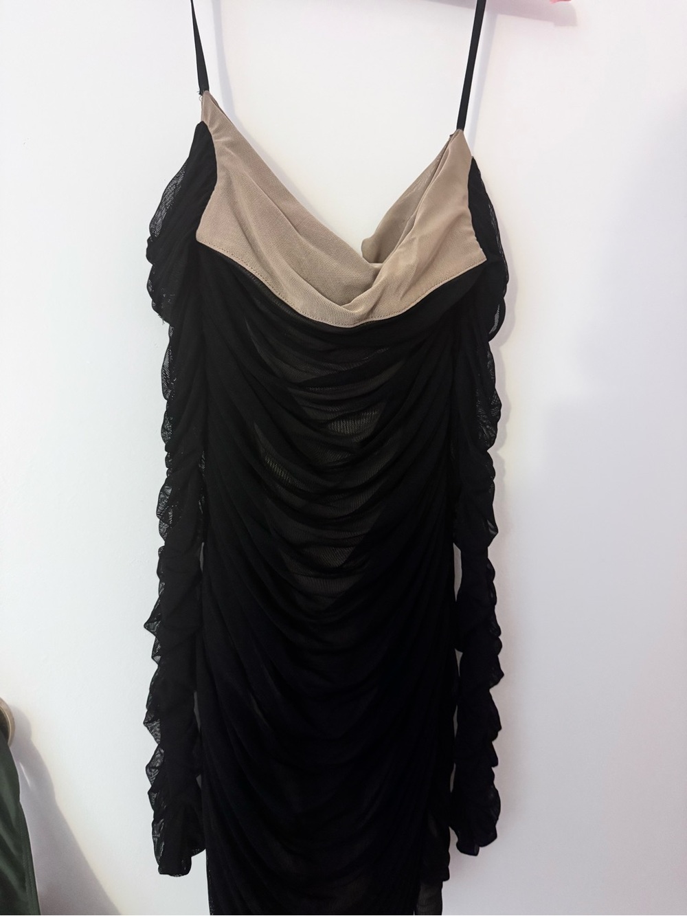 bebe Black Dress with Beige Cowl Neck